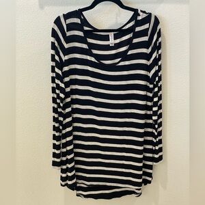 LuLaRoe - Black and White Striped Long Sleeve Tee XL
